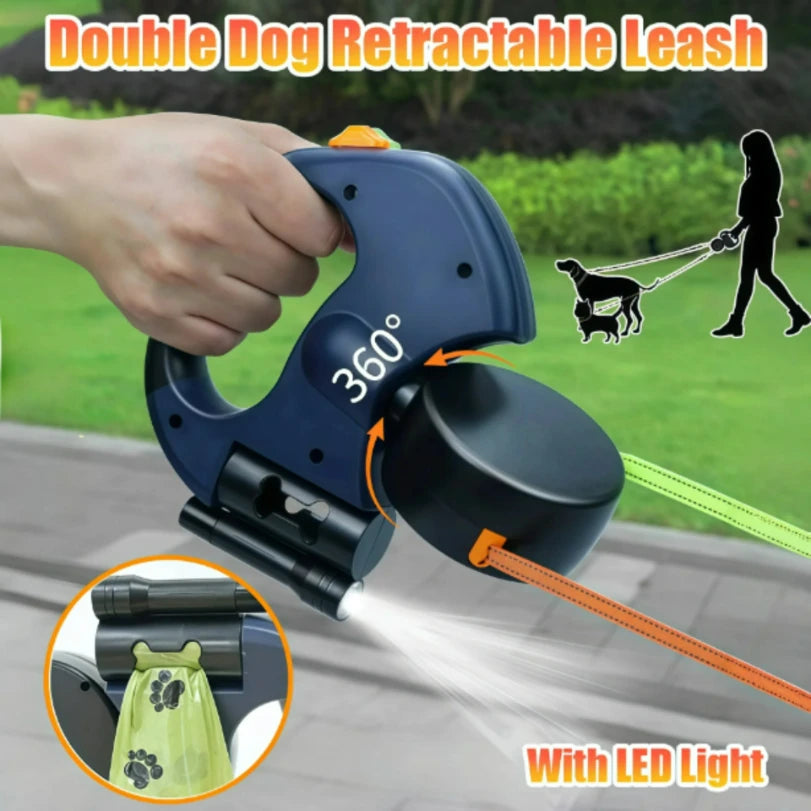 Marluvo Retractable Double Dog Leash with LED Light